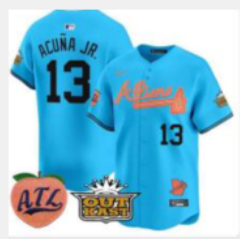 Men Atlanta Braves Nike 13 Acuna jr Light blue 5th generation Joint Name 2025 MLB Jersey 03